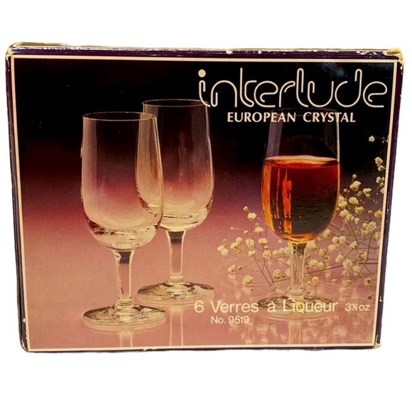 NIB Interlude European Blown Crystal 6 Cordial Glasses 3 1/2oz VINTAGE, Crystal - Picture 3 of 17